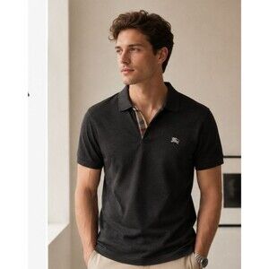 Vtg NWOT Burberry Brit Polo Shirt Classic Nova Check Contrast Trim Men's L Gray